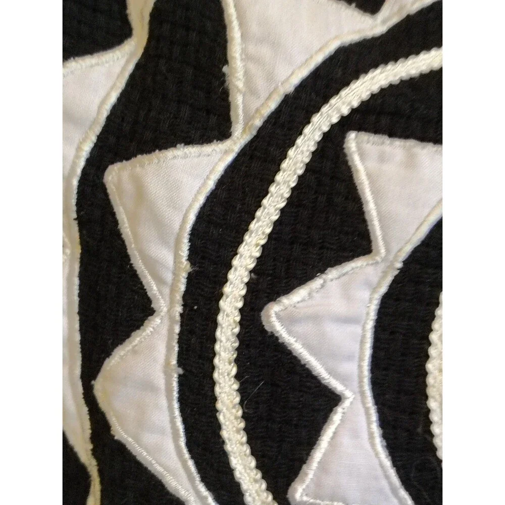 New Direction Vintage Black & White Applique Geometric Waffle Knit Cardigan...